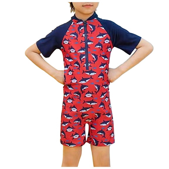 NIEWTR Girls Swimming Kids Swimsuit Cartoon Swimwear Zipper Bathing Suit Rash Guard Surfing Beachwear Swimwear Beach Bathing Suit for Summer Vacation 7-8 Years Red