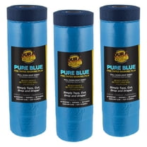 Dura-Gold 43" Wide x 65' Long Roll of Pure Blue Pre-Taped Masking Film, 3 Pack - Pre-Folded Overspray Paintable Plastic Protective Sheeting, Pull Down Drop Sheet - Auto Painting, Cover Walls Furniture