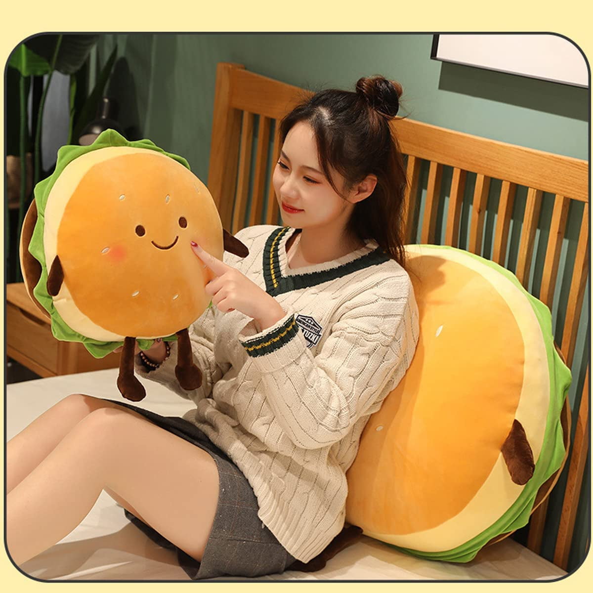 DanceeMangoo 20.8'' French Baguette Plush Pillow Funny Food Bread Plushie  Soft Hugging Pillow with Red Scarf (Baguette) 