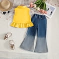 thumbnail image 6 of XINXIAOO Toddler Girls Clothes Sleeveless Shirt Flare Jeans Pant Outfits for Girl Bell Bottom Kids Girls Clothing Set Summer Fall Fashion Outfits 7-8 Years, 6 of 7