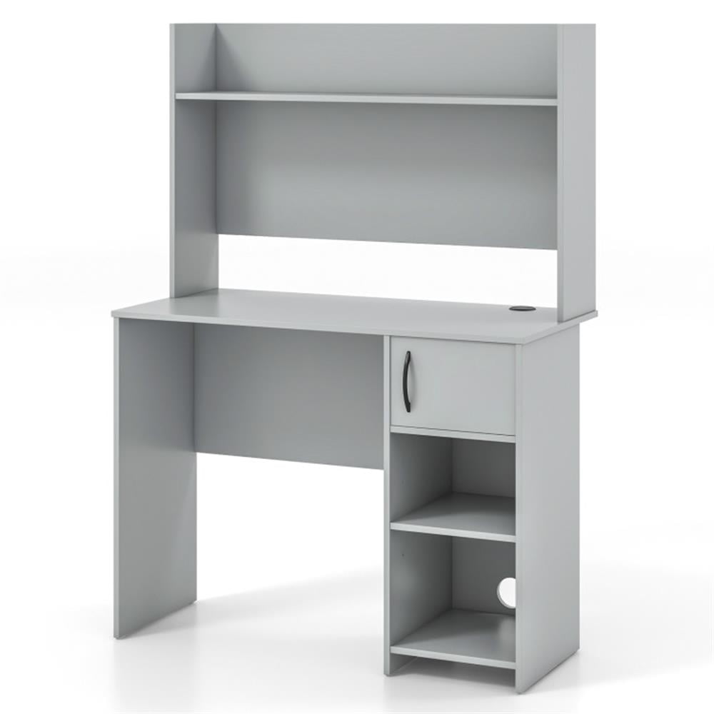 Demi Bonn Home Computer Desk with Raised Display Shelf and 2 Open Shelves, Office Desk Study Writing Table, Gray