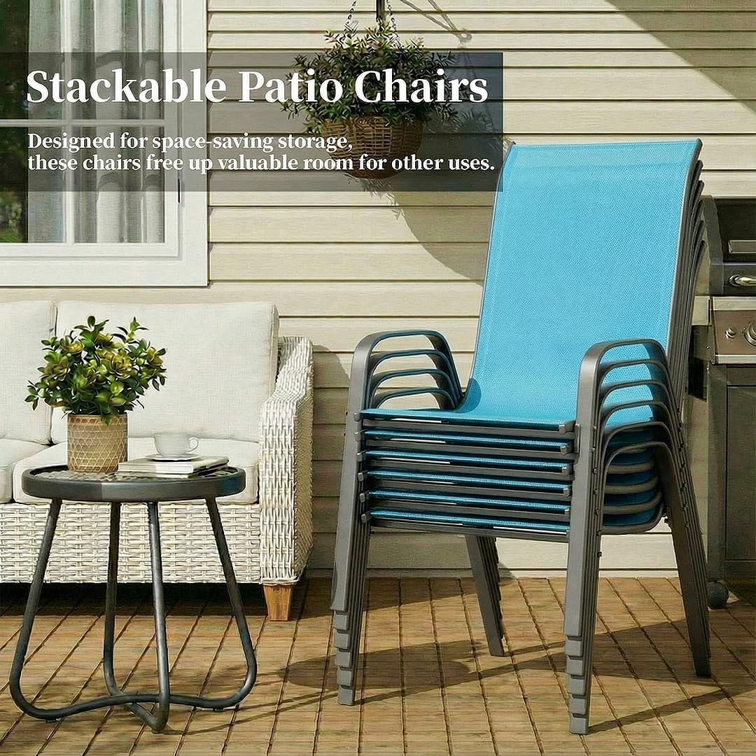 LAZY BUDDY 6-Piece Outdoor Patio Dining Chairs Set, All Weather Stackable Chairs with Armrest, Textilene Fabric & Metal Frame