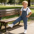 thumbnail image 6 of Mgmyaa Unisex Kids Solid Color Short Sleeve Crew Neck Top and Denim Overalls Jumpsuit with Socks 3-Piece Casual Set for Kids Ages 3-12, 6 of 9