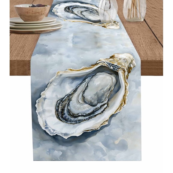 Table Runner Ocean Oyster Oil Painting Table Decoration for Kitchen Dinning Simple Style Table Decoration for Indoor Outdoor Party Wedding Decor 13x90inch