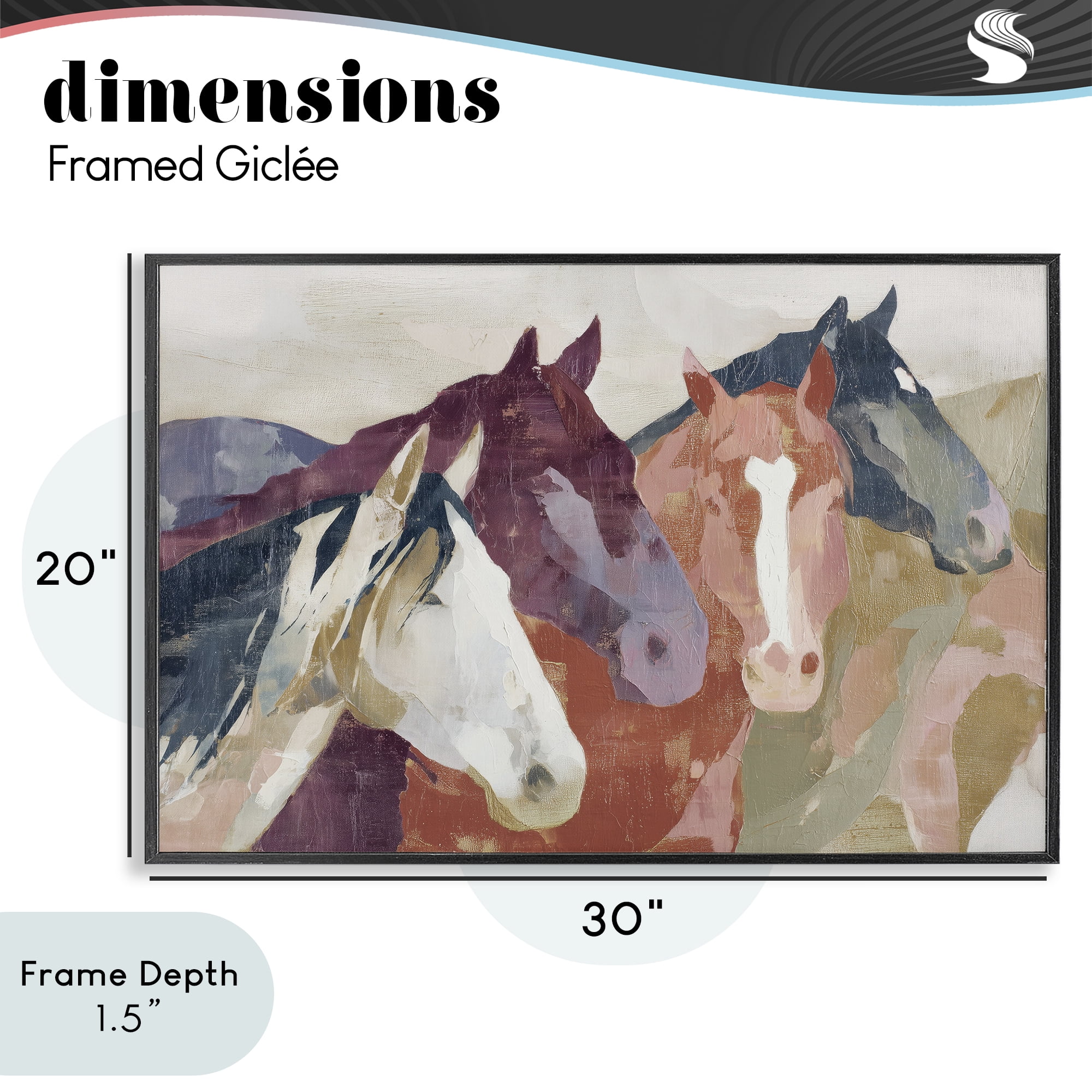 Stupell Industries Calm Horses Abstraction Black Framed Giclee Art, design by Chromatic Storm Studio