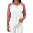 thumbnail image 4 of hoksml Women's Color Block Raglan Long Sleeve T Shirt, Loose Casual Crew Neck Top with Curved Hem, 4 of 7