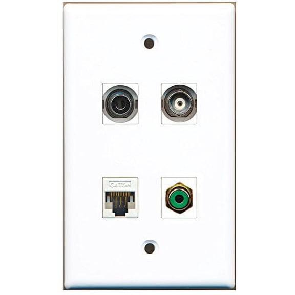 RiteAV - 1 Port RCA Green 1 Port 3.5mm 1 Port BNC 1 Port Cat5e Ethernet White Wall Plate