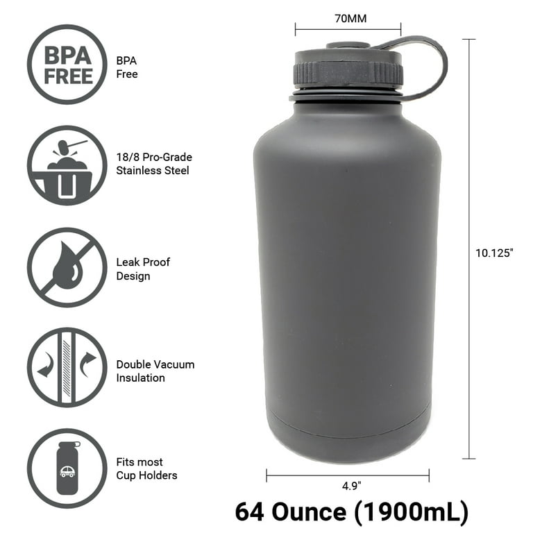 Ezprogear 25 oz Stainless Steel Water Bottle with 3 Lids (Black