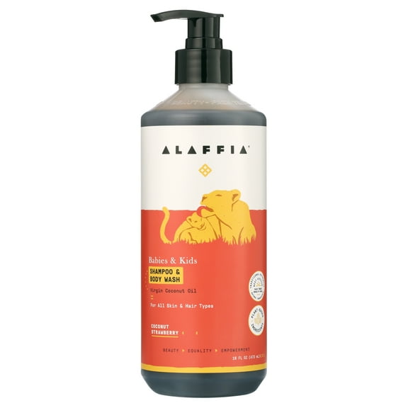 Alaffia Shampoo Body Wash Babies Kids Coconut Strawberry, 16 oz