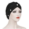 thumbnail image 2 of Black Stretchy Beanie Turbans for Women Polyester African Knot Headwraps Soft Pre Tied Bonnet Hair wrap Pretied for Black Women One Size, 2 of 4