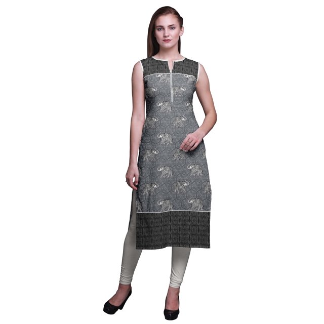 Bimba Kurtis Sans Manches pour Femmes, Kurta Droite Imprimée pour Femmes, Haut Indien X-Small