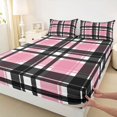 thumbnail image 3 of Homewish Check Geometric Queen Sheet Sets,Modern Geometric Pattern Flat Sheet,Pink Black Queen Fitted Sheet For Boys Teens,Ultra Soft Home Decor,4 Pieces, 3 of 7
