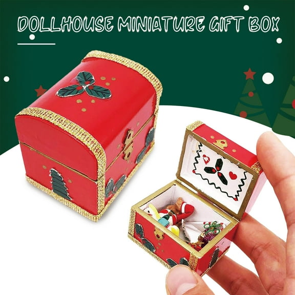 ABPWLY Toys 1:12 Dollhouse Furniture Miniature Wooden Christmas Gift Box Kids Pretend Toy Detailed Decor 4.2x3.2x3.9cm Outdoor Games