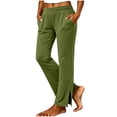 thumbnail image 2 of YYDGH Women's Wide Waistband Side Slit Straight Leg Pants with Pockets Soft Knit Fabric Casual Trousers For Yoga Lounge Daily Workout Wear, 2 of 7