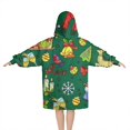thumbnail image 2 of Green Christmas Santa and Snowman Pattern Blanket Hoodies for Kids 6-13YR Oversize Wearable Blanket Hoodies for Boys Girls Teens, 2 of 7