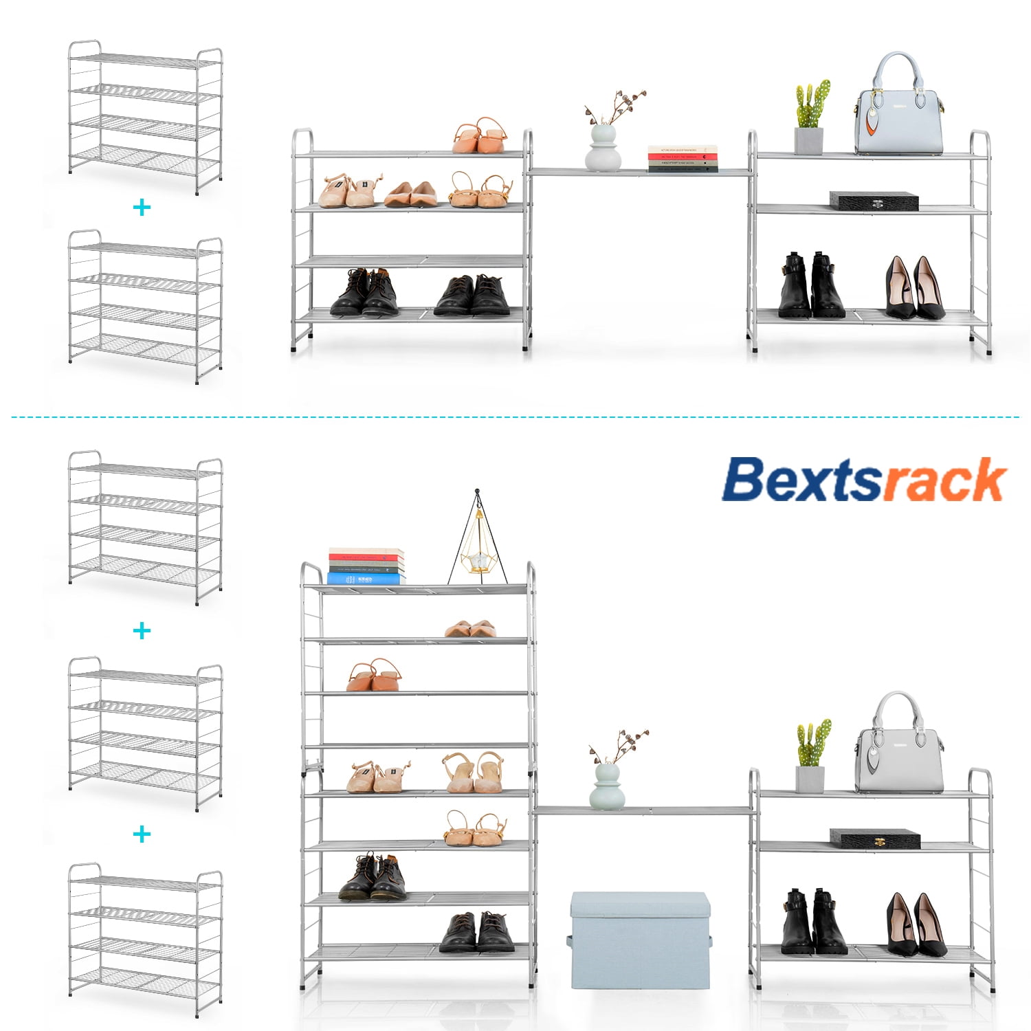 Bextsrack 3-Tier Shoe Rack, Stackable and Adjustable Multi-Function Wire  Grid Shoe Organizer Storage, Extra Large Capacity, Space Saving, Fits  Boots, High Heels, Slippers and More (Bronze) 