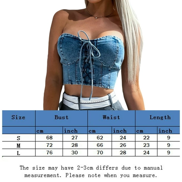 Peggybuy Ladies Denim Crop Top Backless Jeans Top Off Shoulder Sleeveless  Vacation Outfit 
