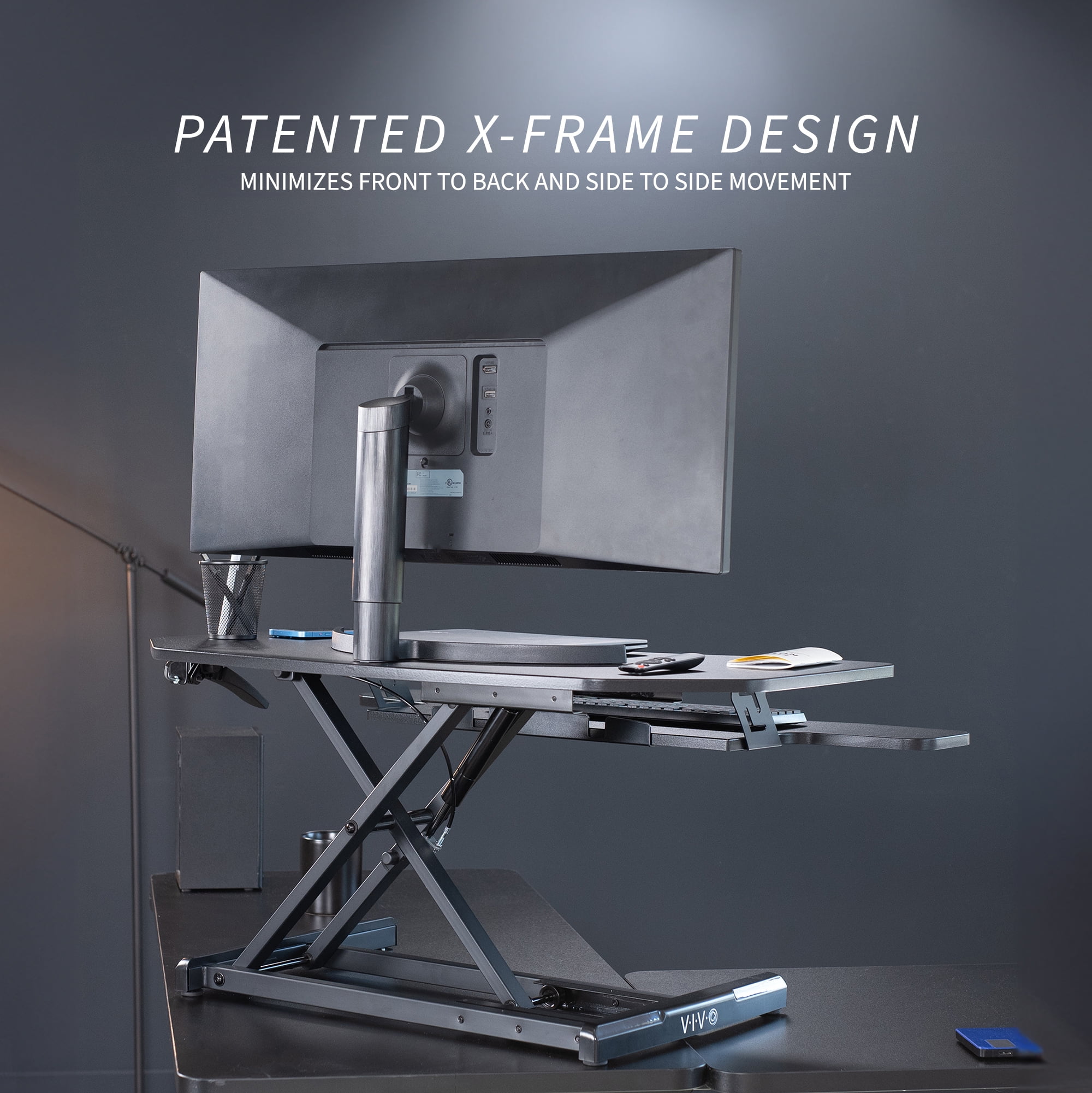 VIVO Black Corner Height Adjustable 38" Standing Desk Tabletop Monitor Riser