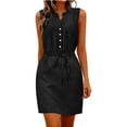 thumbnail image 2 of ClodeEU Women's Sleeveless V Neck Shirt Dress,Casual Button Down Mini Dress with Waist Drawstring Black,Women's Plus L, 2 of 8