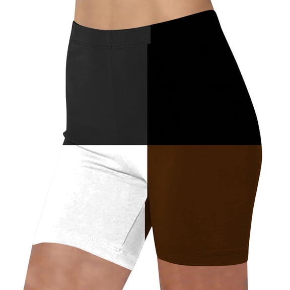 WREESH Women Color Block Yoga Shorts Tummy Control Athletic Shorts High Waisted Biker Shorts Running Workout Gym Shorts Brown