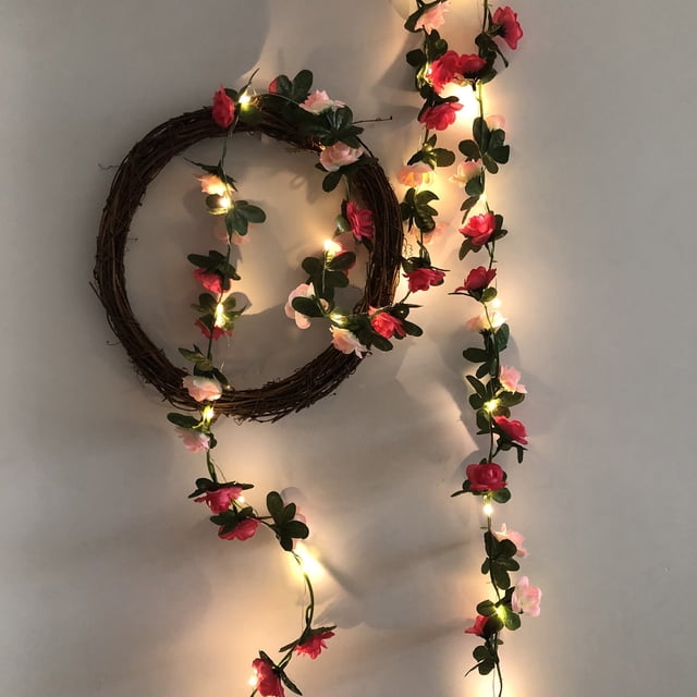 Guirnalda de Luces de Ratán con Rosas Rojas y Sandía para Decoración Navideña, Bodas y Fiestas | 250 Cm | Pvc Impermeable | Uso Interior y Exterior