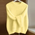 thumbnail image 5 of Womens Crew Neck Sweater Long Sleeve Fuzzy Knit Pullover Fall Winter Oversized Loose Fit Soft Fleece Casual Jumper Tops Yellow M, 5 of 6