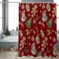 thumbnail image 2 of Shower Curtain 72"W x 84"L Retro Christmas Snowman Gingerbread Man Red Fabric Shower Curtains Set with Hooks Water Repellent Bathroom Curtains Machine Washable Bathroom Accessories, 2 of 7