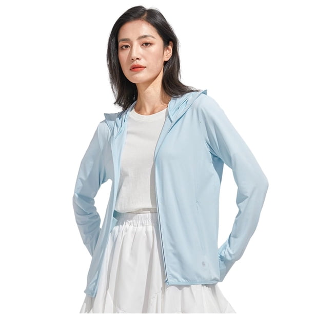Chaqueta ligera con capucha y protección solar UPF 50+ con cremallera completa para mujer