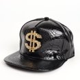 thumbnail image 1 of Gorra plana de cuero estilo hip hop con diseño de cocodrilo y diamantes en forma de dólar estadounidense para hombres y mujeres, gorra de hip hop de moda urbana, 1 of 6