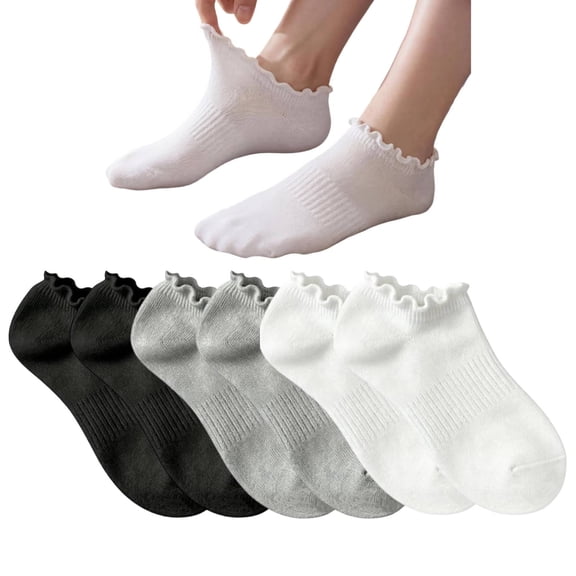 6 Pairs No Show Socks for Women Ruffle Socks Cute Ankle Low Cut Frilly Short Cotton Socks