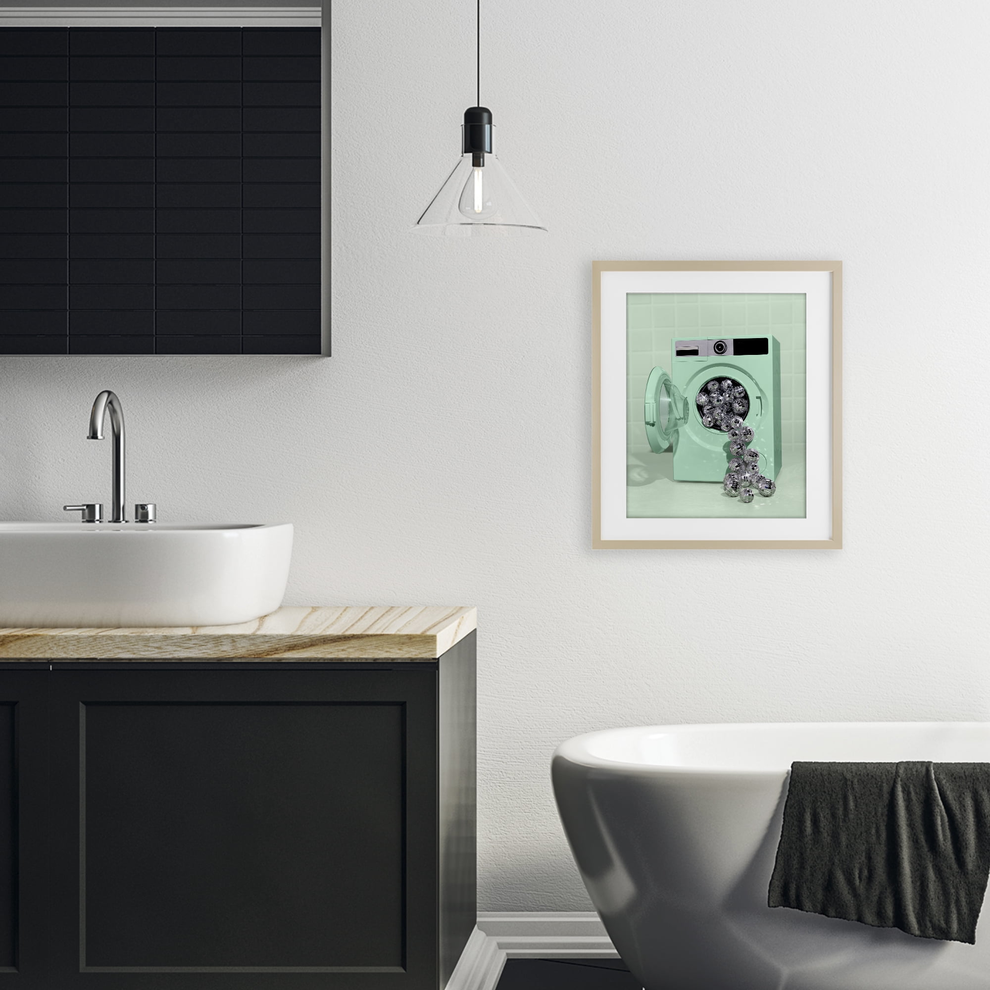 Stupell Industries Disco Laundry Machine over Green Birch Framed Print Under Glass, design by LISH Creative