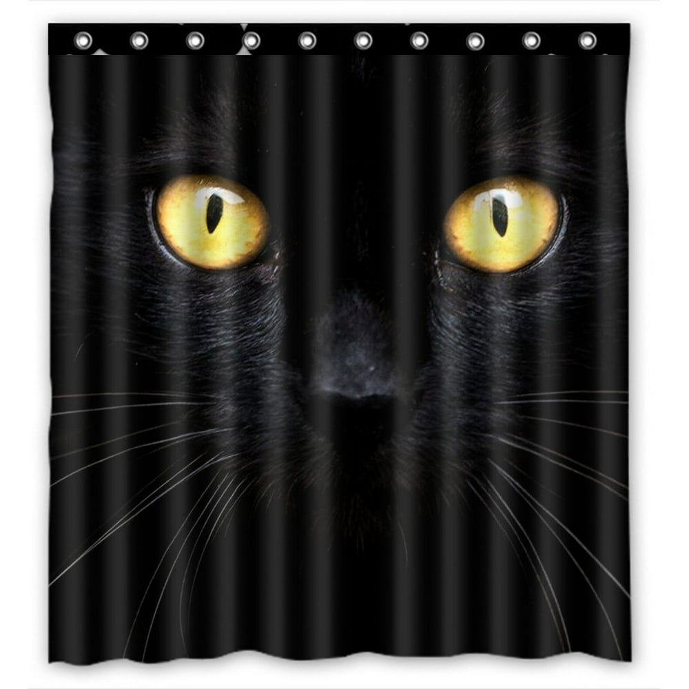 GCKG Black Cat in The Dark Bathroom Shower Curtain, Shower Rings