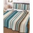 thumbnail image 3 of Quilts Twin Size, Turquoise Beige Soft Comforter Bedding Set for Bed, Boho Vertical Stripes Bohemian Retro Lightweight Quilted Bedspread with Pillow Cover(2 Pieces) for All Season, 68x86 Inch, 3 of 6