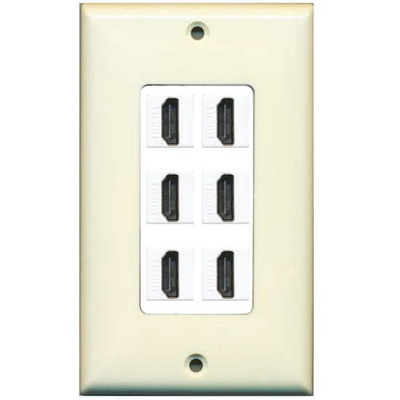RiteAV - 6 Port HDMI 2.0 Decorative Wall Plate (Light Almond & White)