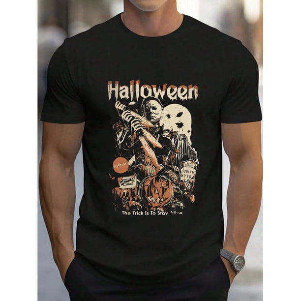 Camiseta de Halloween - Camiseta vintage de Michael Myer de algodón puro y pesado con estampado digital informal de terror para Halloween