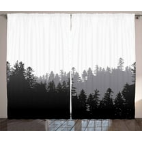 Ambesonne Forest Curtains 2 Panel Set, Abstract Wild Spruces, 108" x 96", Black Grey White