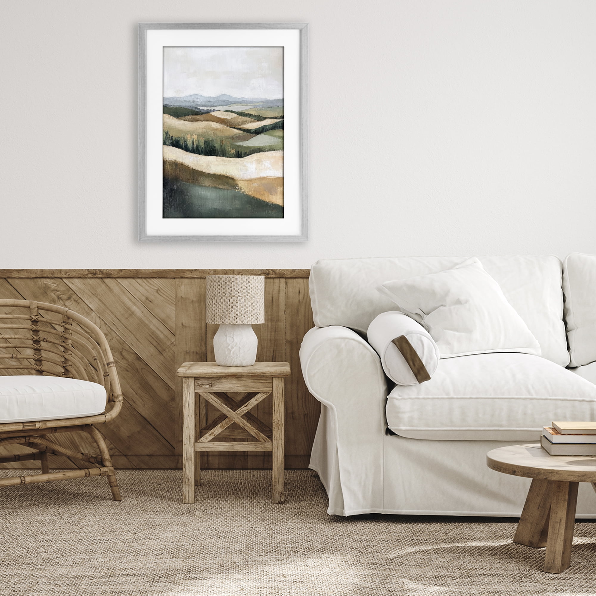 Stupell Industries Tranquil Rolling Hills & Fields Gray Framed Print Under Glass, design by Petal Prints Design