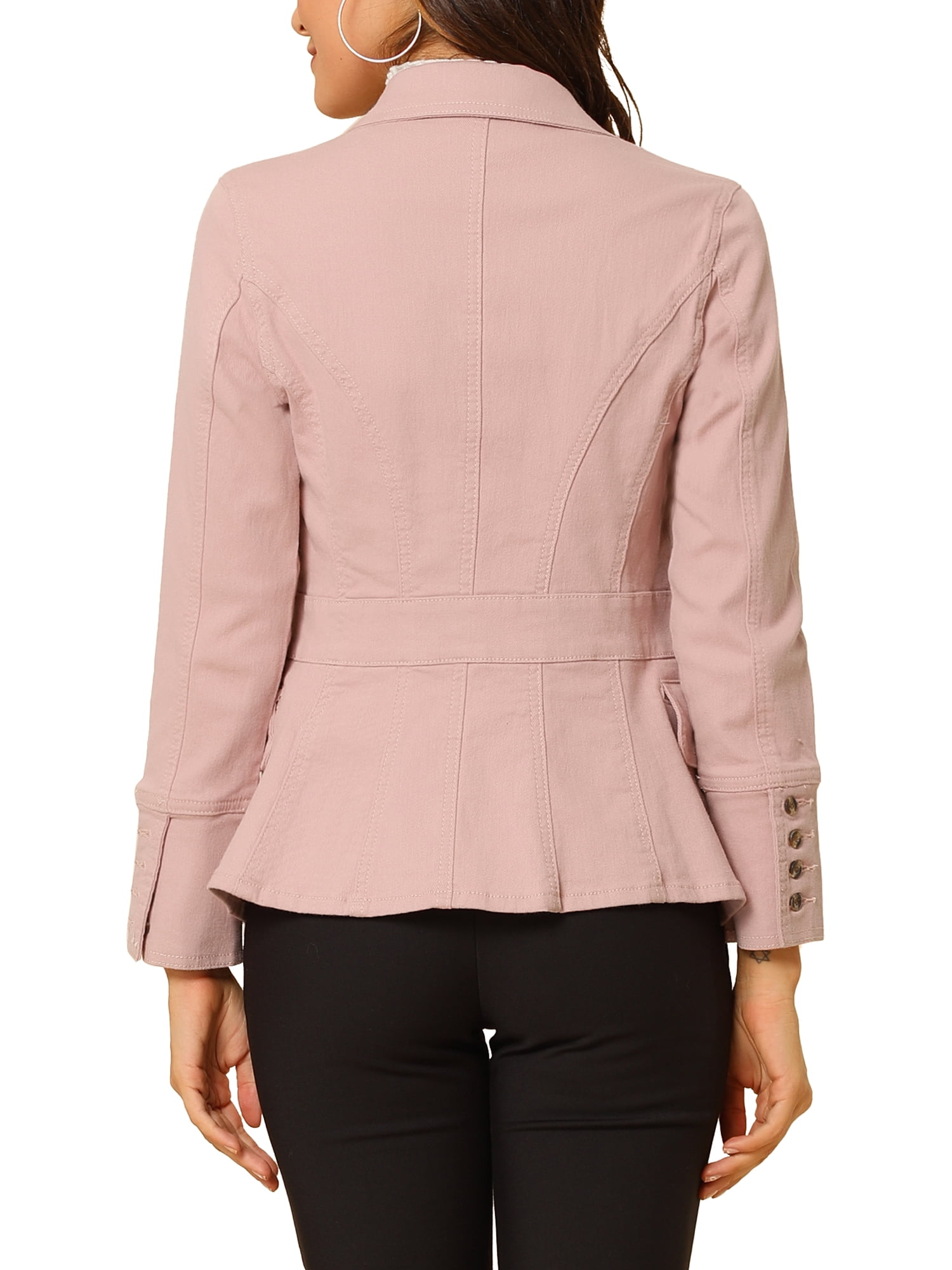 DARING DIVA Women's Lapel Jeans Blazer Denim Jacket W Pockets M Pink