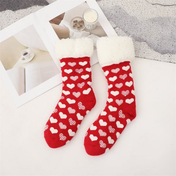 Calcetines para el hogar para mujer y niña, calcetines gruesos de punto con forro polar, calcetines de invierno para interiores y exteriores, calcetines térmicos suaves y difusos de Navidad