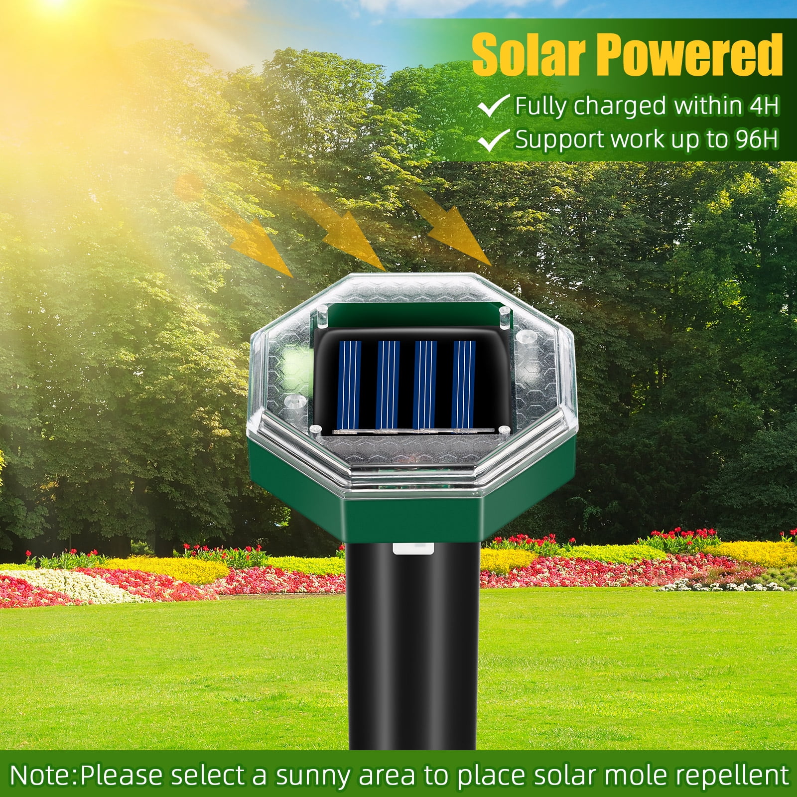 G·PEH Mole Repellent,8 Pack Solar Powered Outdoor,Gopher Repellent Ultrasonic Mole Repellent Stakes Waterproof Sonic Mole Spikes for Garden Yard Home Use,Get Rid of Moles Groundhog Snake Repellent
