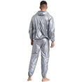 thumbnail image 3 of iiniim Men's Sauna Sweat Suit with Hood Long Sleeve Jacket Outerwear and Long Pants for Workout Type B Silver XL, 3 of 6