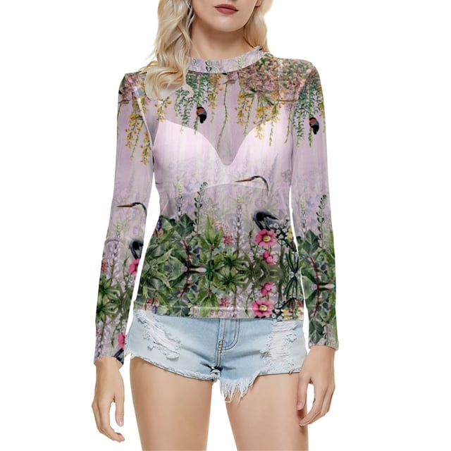 Gibobby Blusas Holgada Blusa de manga larga con cuello redondo a la moda de verano para mujer, camisa estampada superior semitransparente, camisa inferior(Beige, XXXL)
