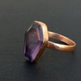 thumbnail image 3 of Natural Amethyst Gemstone Unisex Ring, Statement Ring, Men's Women's Dad Mom Husband Wife Gifts, Promise Ring, Rose Gold Plated February Birthstone Ring (amethyst-Rose Gold, Size 7), 3 of 9