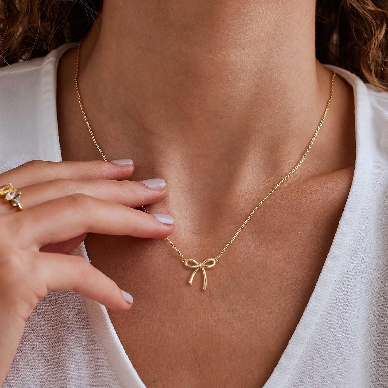 Euphrates Gold Plated Bow Cubic Zirconia Necklace photo 2