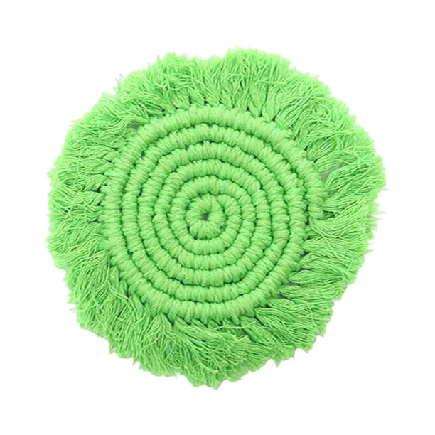 Mantel individual tejido a mano, antideslizante, lavable, resistente al calor, redondo, con borlas. Verde