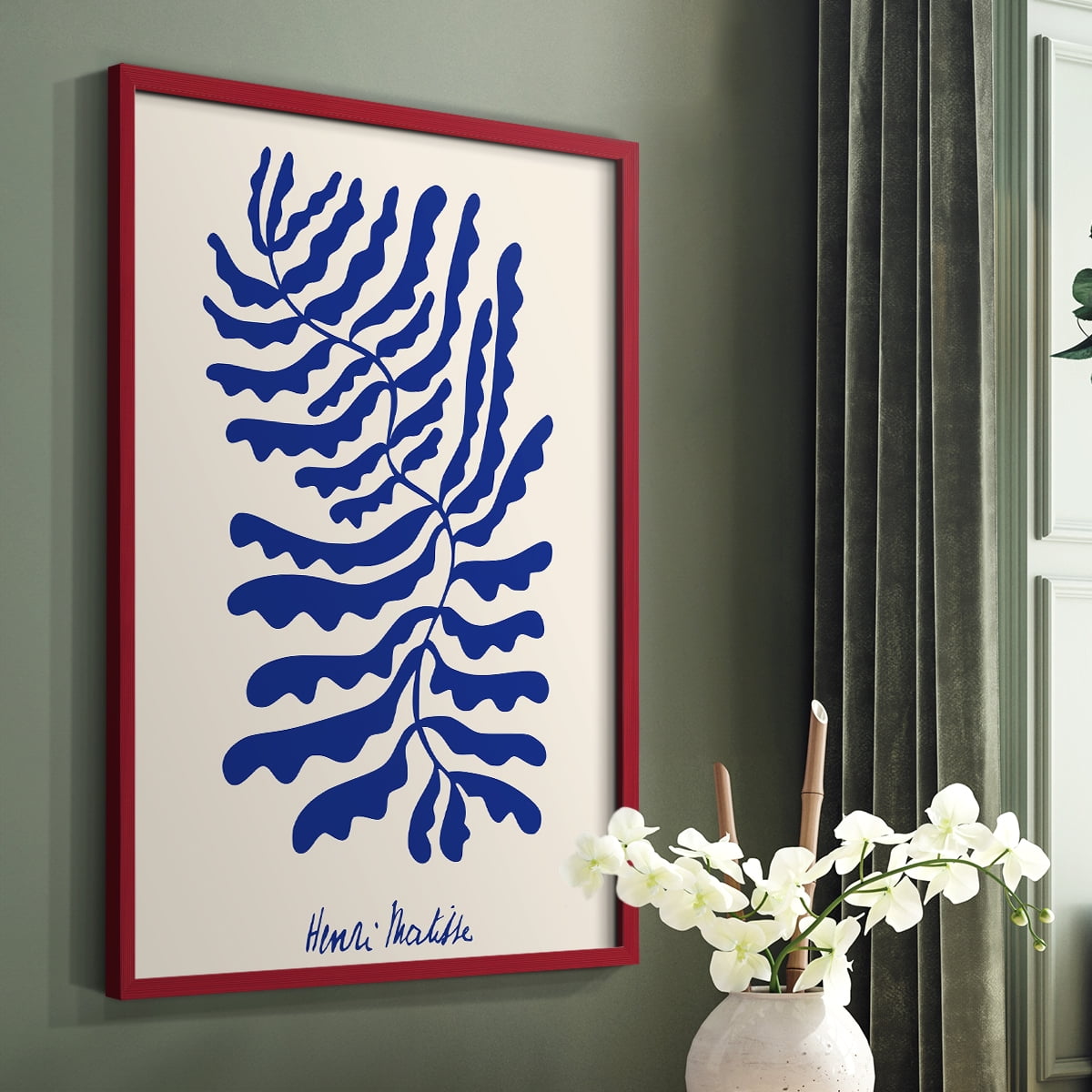 Matisse CDXCIV in Red Solid Wood Framed Print No Nail Hanging