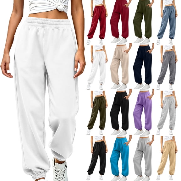 Sweatpants for Women with Pocket Plus Size Women's Solid Color Wide Leg Sweatpant Elastic Waisted Outdoor Joggers Casual Trousers