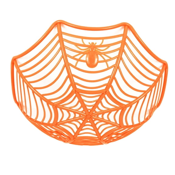 Fun Express Spider Web Basket for Halloween Fruit Snack Pumpkin Candy Decorative Buckets Party Holiday Supplies Home Kitchen Bowl Decoration,(11inch,Orange)