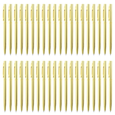Uxcell Ballpoint Pens Bulk, 100pcs Retractable Metal Black Ink Stamping Writing Pens for Wedding, Office, Gold Tone