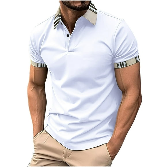 lcziwo Mens Quarter Zip Golf Shirts,Men's Short Sleeve Zipper Polo Shirt,1/4 Zip Shirts for Men Solid Color Pullover Lapel Collar Golf Shirt,White L